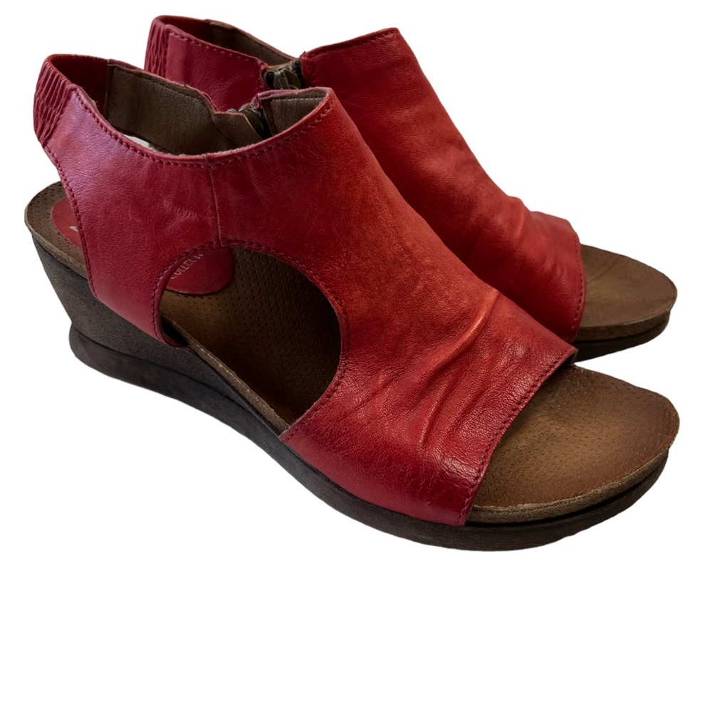 Miz Mooz Red Leather Wedge Sandals